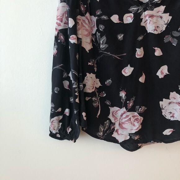 Joie Black Rose Floral Print Silk Blouse - Picture 3 of 7